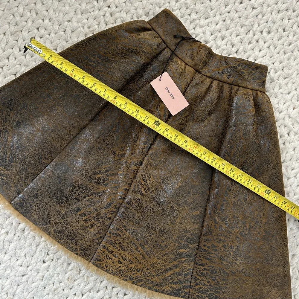 Miu Miu Brown Textured Leather & Sheep Skin Circle Skirt - Picture 13 of 15